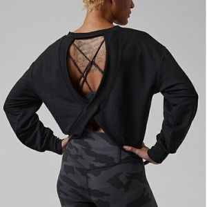 Athleta, Savasana Twist Back Sweatshirt, Black, size S